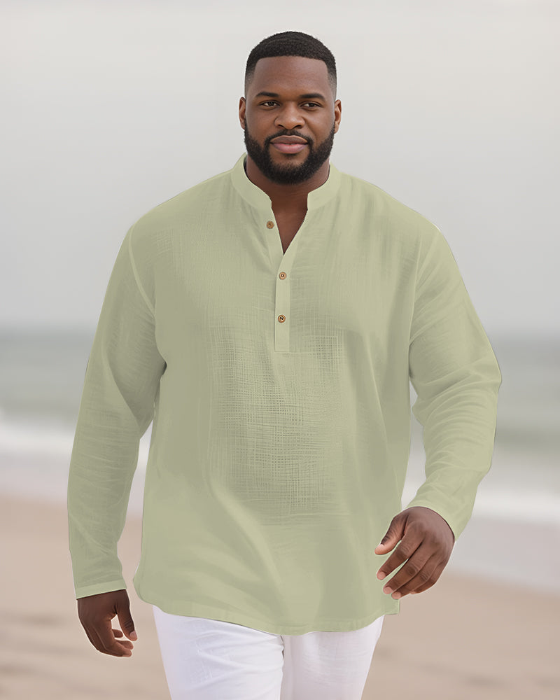Big & Tall Solid Color Patchwork Long Sleeve Shirt for big men view 7