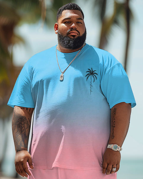 Big & Tall Hawaiian Gradient T-Shirt Shorts Set for big men view 3
