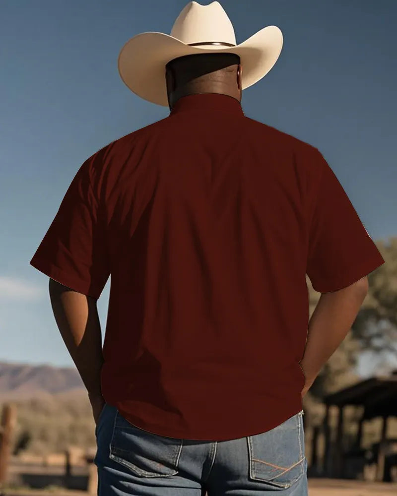 Big & Tall Red Western Graphic Short Sleeve Shirt for big men view 2