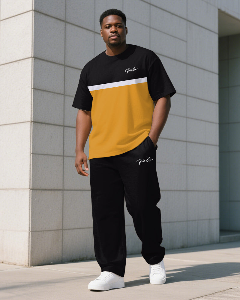 Big & Tall Colorblock Striped T-Shirt Pants Set for big men view 2