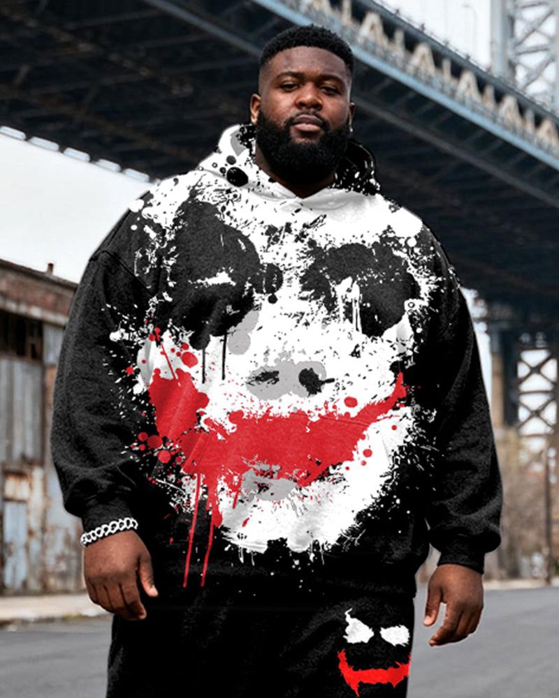 Big & Tall Black Graphic Hoodie Sweatpants Set for big men view 2