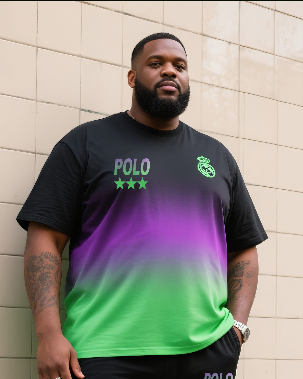 Big & Tall Gradient Athletic T-Shirt Pants Set for big men view 2