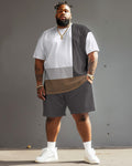 Big & Tall Gray Colorblock Streetwear Two-piece Set for big men view 2