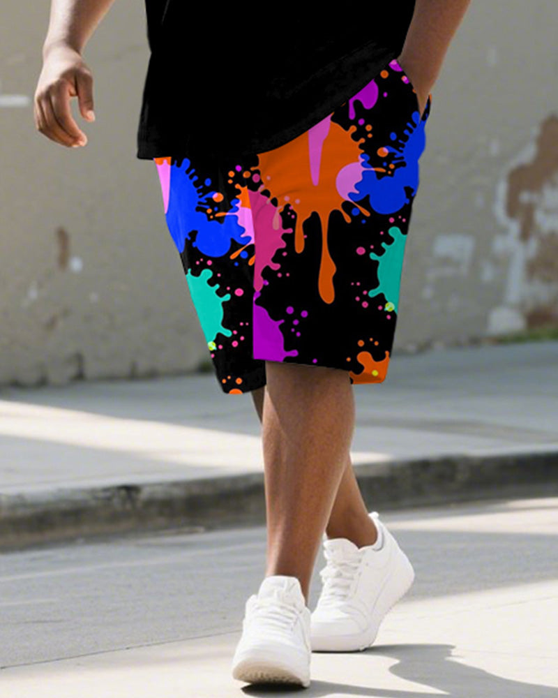 Big & Tall Graphic Graffiti T-Shirt Shorts Set for big men view 3
