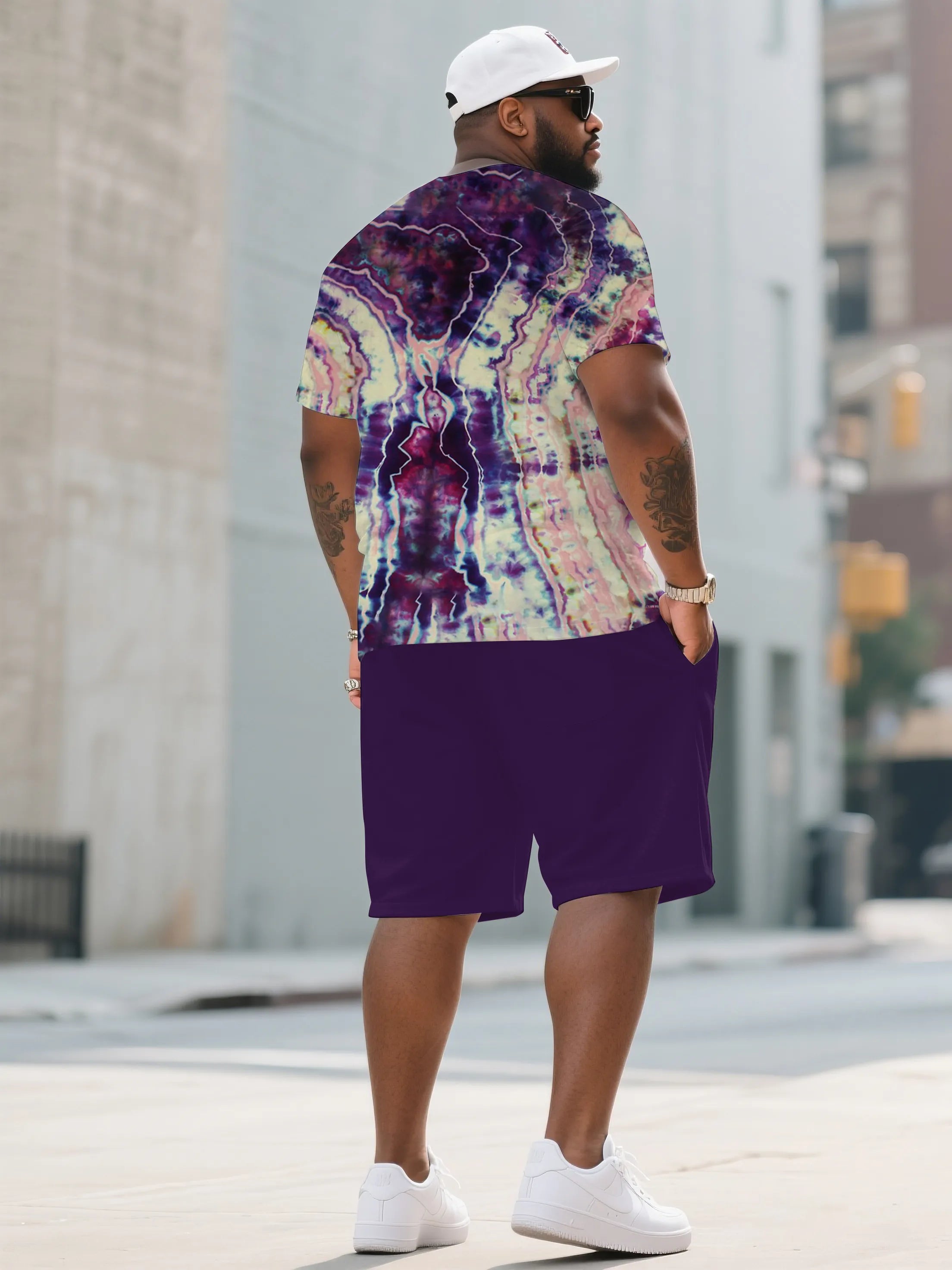 Big & Tall Colorblock Gradient T-Shirt Shorts Set for big men view 4