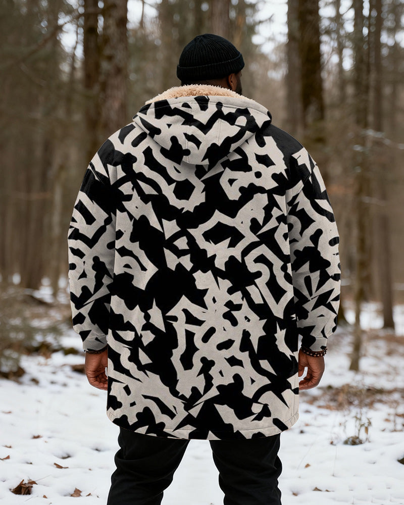 Big & Tall Black White Geometric Hoodie for big men view 3