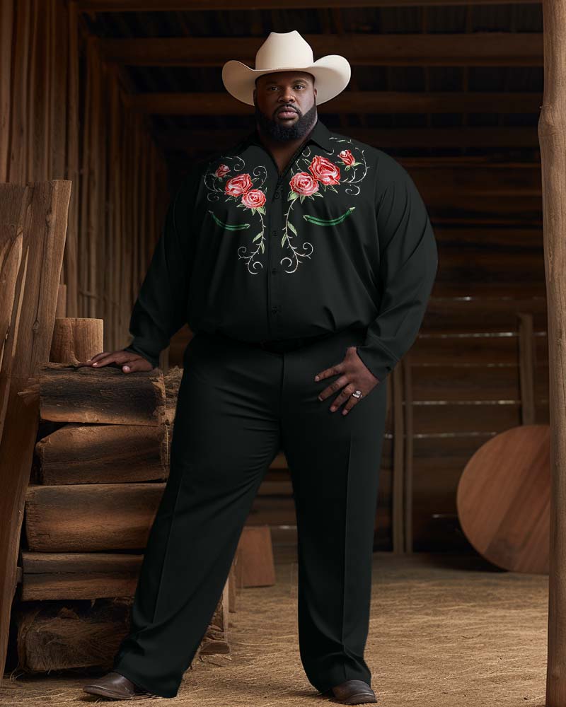 Big & Tall Black Western Floral Two-piece Set for big men view 1
