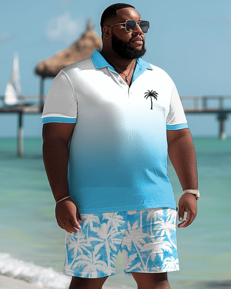 Big & Tall Hawaiian Gradient T-Shirt Shorts Set for big men view 1