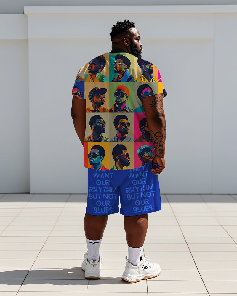 Big & Tall Colorblock Graphic T-Shirt Shorts Set for big men view 4