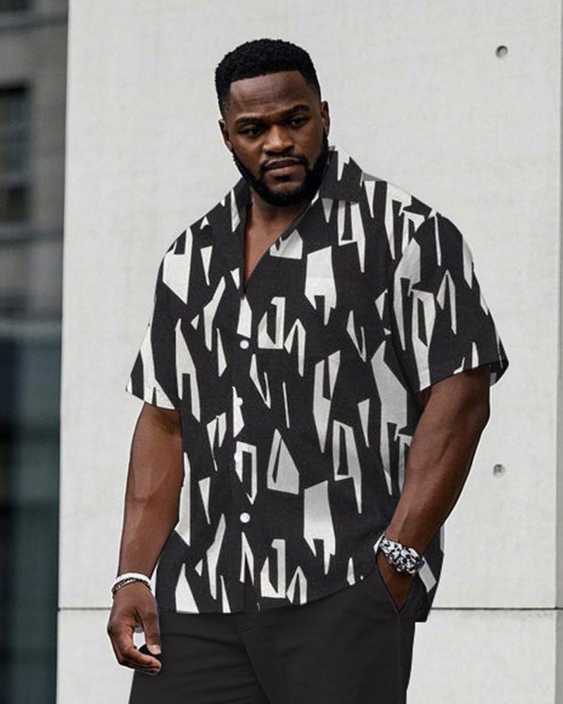 Big & Tall Black Geometric T-Shirt Pants Set for big men view 2