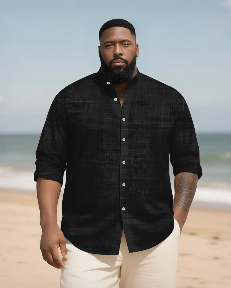 Big & Tall Solid Color Patchwork Long Sleeve Shirt for big men view 16