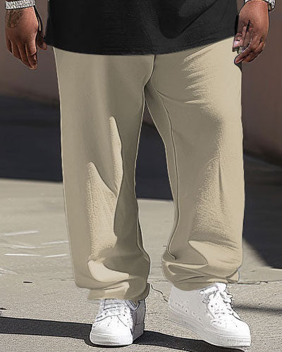 Big & Tall Khaki Colorblock T-Shirt Pants Set for big men view 3