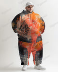 Big & Tall Orange Geometric Hoodie Sweatpants Set for big men view 1