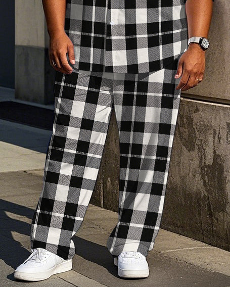 Big & Tall Black White Plaid T-Shirt Pants Set for big men view 3