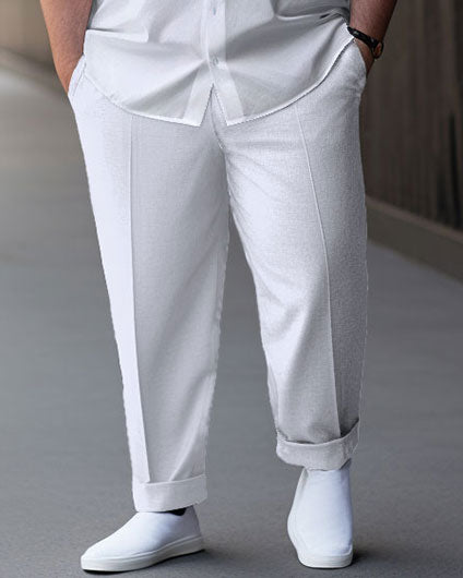 Big & Tall White Geometric Shirt Pants Set for big men view 3