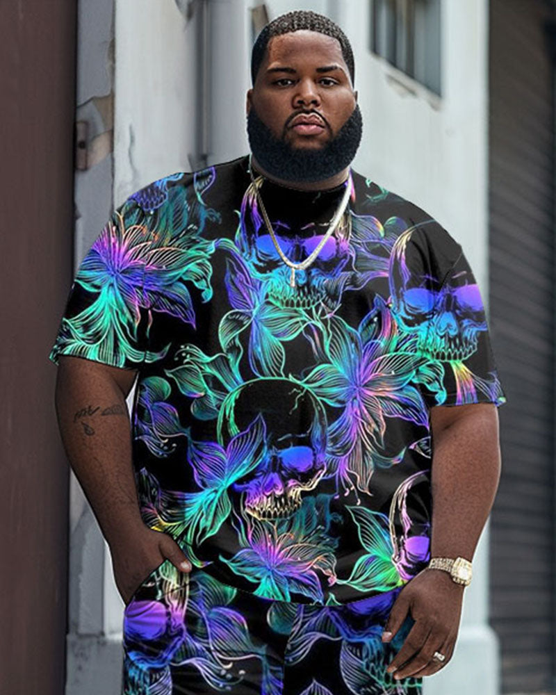 Big & Tall Graphic Floral T-Shirt Shorts Set for big men view 2