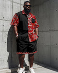Big & Tall Black Red Colorblock T-Shirt Shorts Set for big men view 1