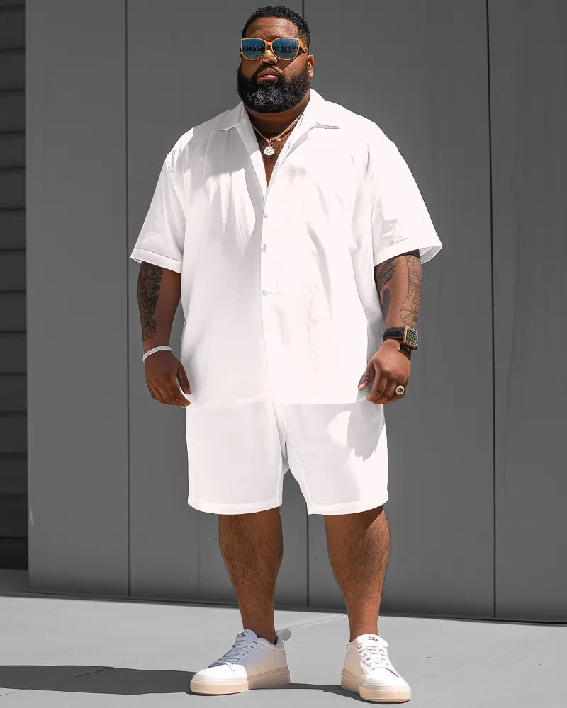 Big & Tall White Solid Color T-Shirt Shorts Set for men view 1