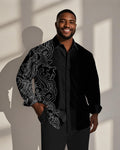 Big & Tall Black Graphic Patchwork Long Sleeve Shirt for big men view 1