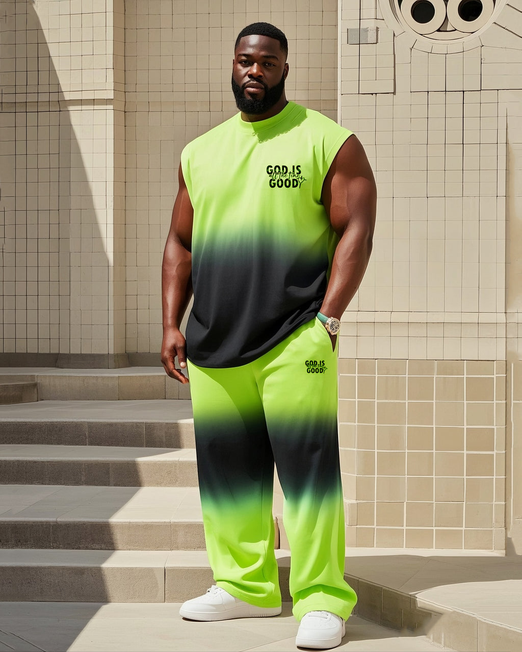 Big & Tall Gradient Vest Pants Set for big men view 1