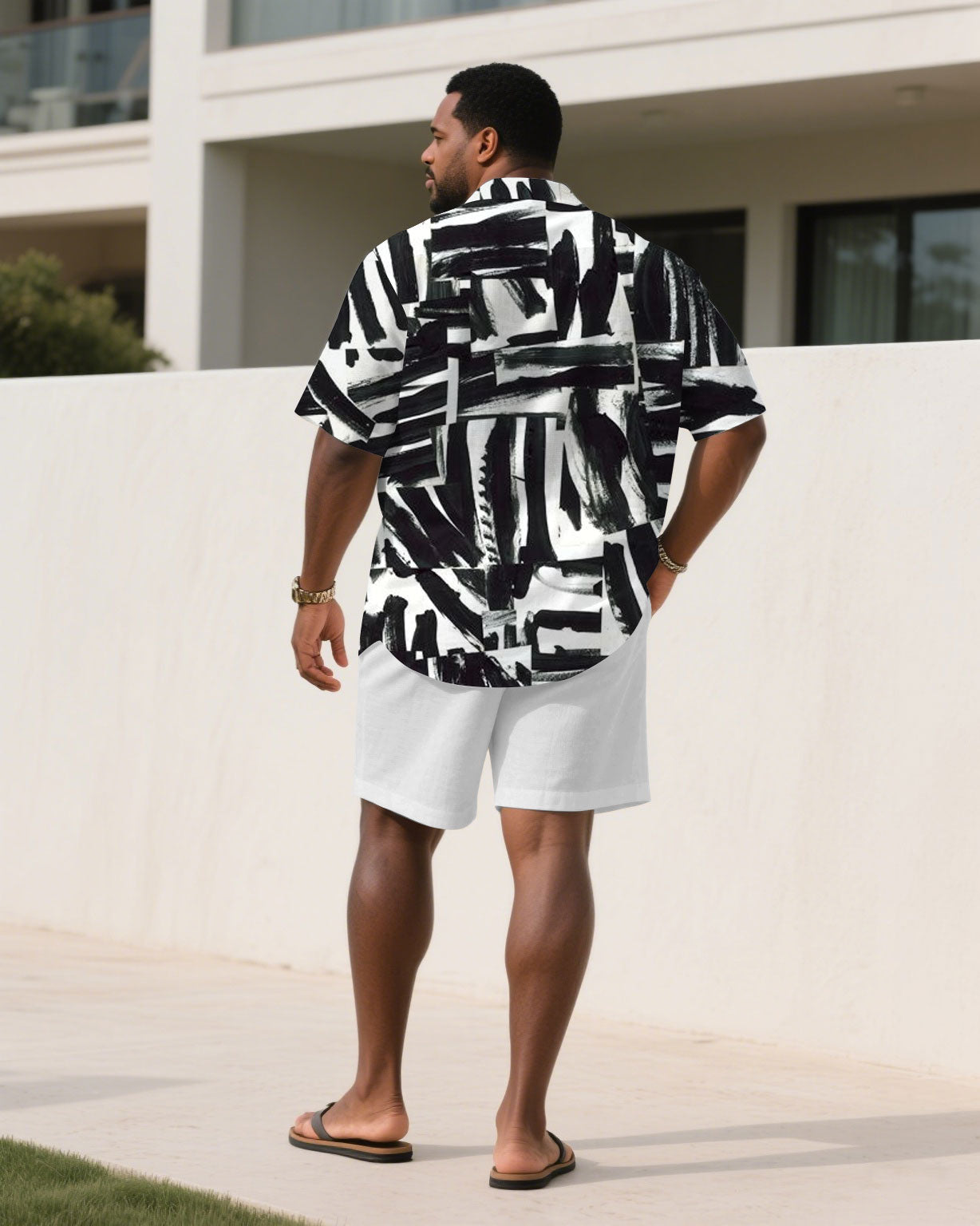 Big & Tall White Graffiti T-Shirt Shorts Set for big men view 4