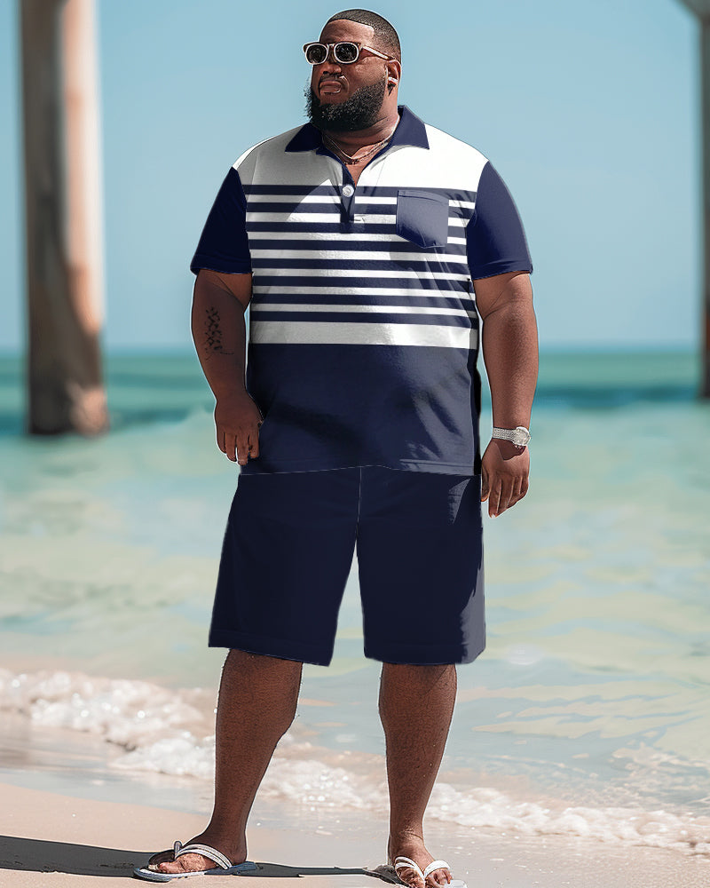 Big & Tall Colorblock Polo Shorts Set for big men view 1