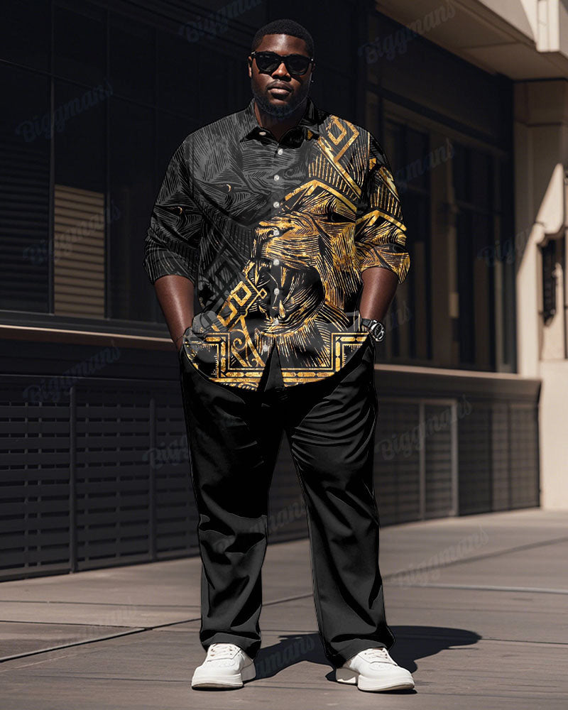 Big & Tall Black Colorblock Graphic T-Shirt Pants Set for big men view 1