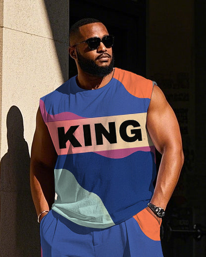 Big & Tall Colorblock Graphic Vest Pants Set for big men view 2