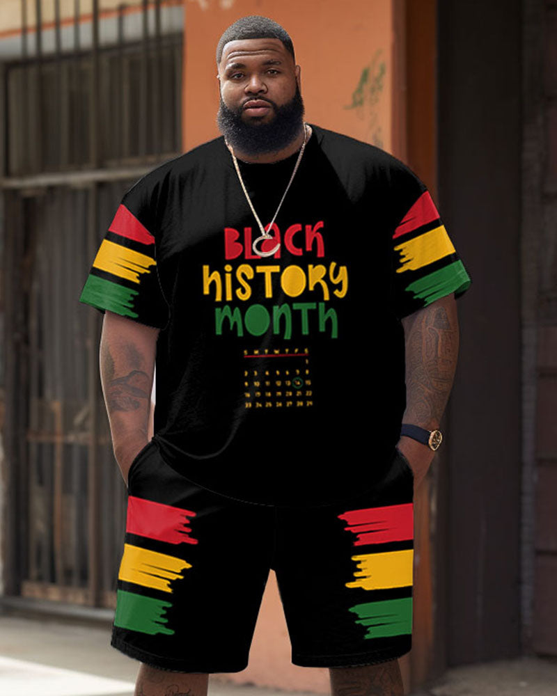 Big & Tall Black Juneteenth T-Shirt Shorts Set for big men view 1