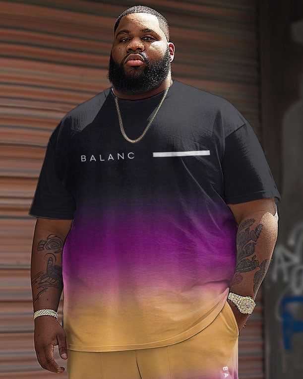 Big & Tall Gradient Graphic T-Shirt Shorts Set for big men view 3