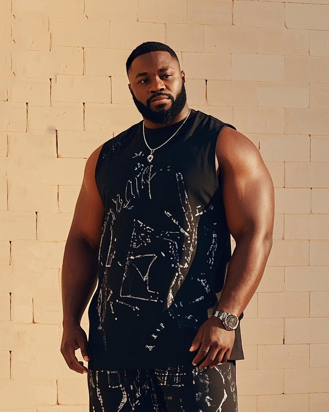 Big & Tall Streetwear Skull Vest Pants Set for big men view 2