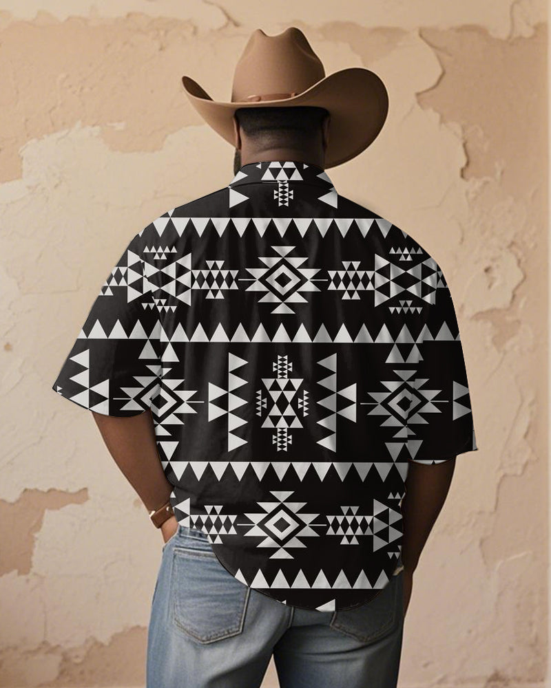 Big & Tall Black White Western Short Sleeve Shirt for big men view 2