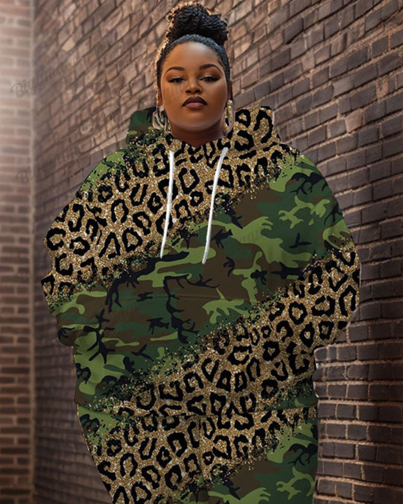 Big & Tall Graphic Camouflage Hoodie Sweatpants Set for big men view 2