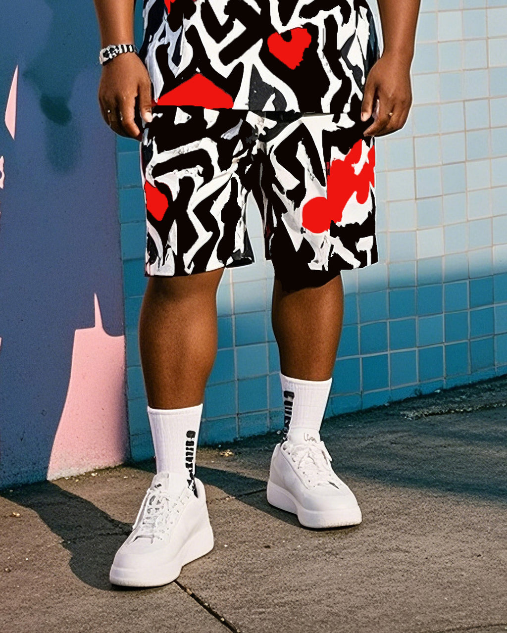 Big & Tall Graphic Graffiti T-Shirt Shorts Set for big men view 3