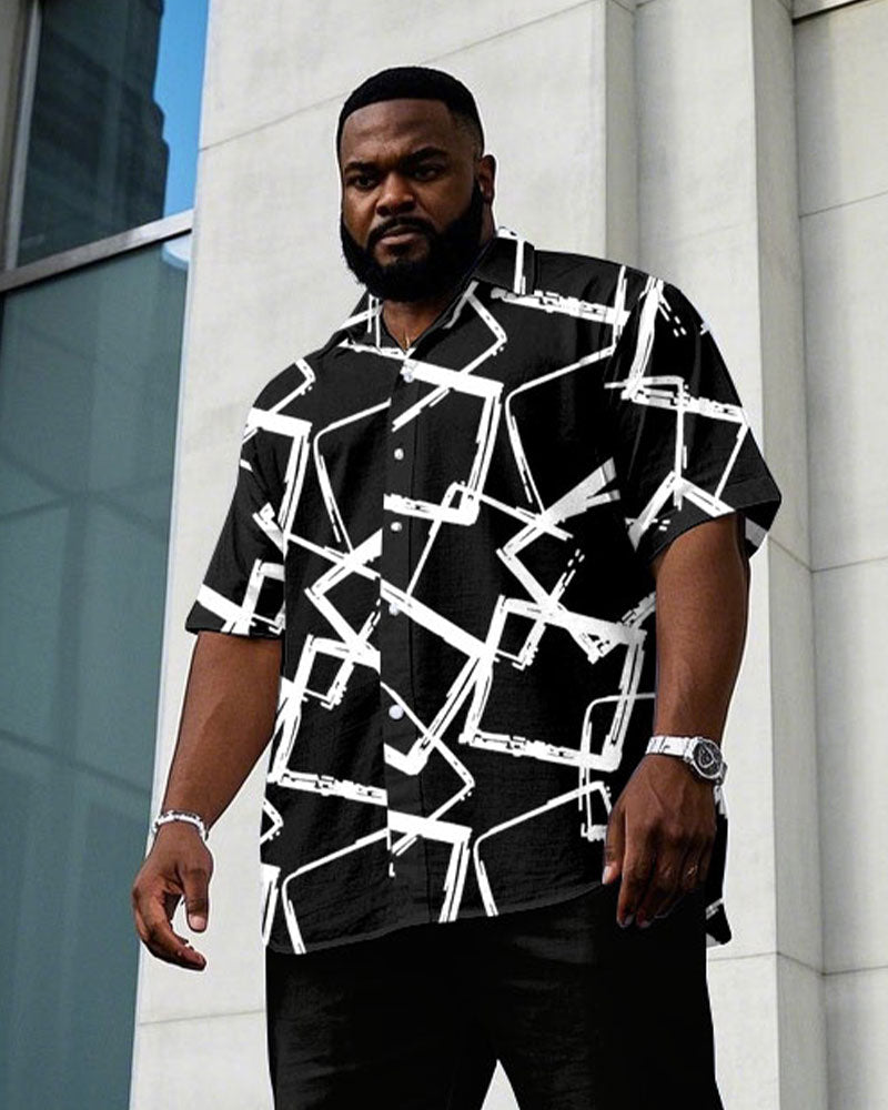 Big & Tall Black Business Casual T-Shirt Pants Set for big men view 2