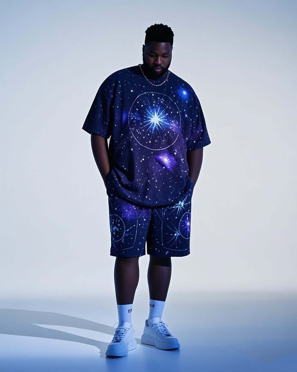 Big & Tall Gradient Graphic T-Shirt Shorts Set for big men view 1