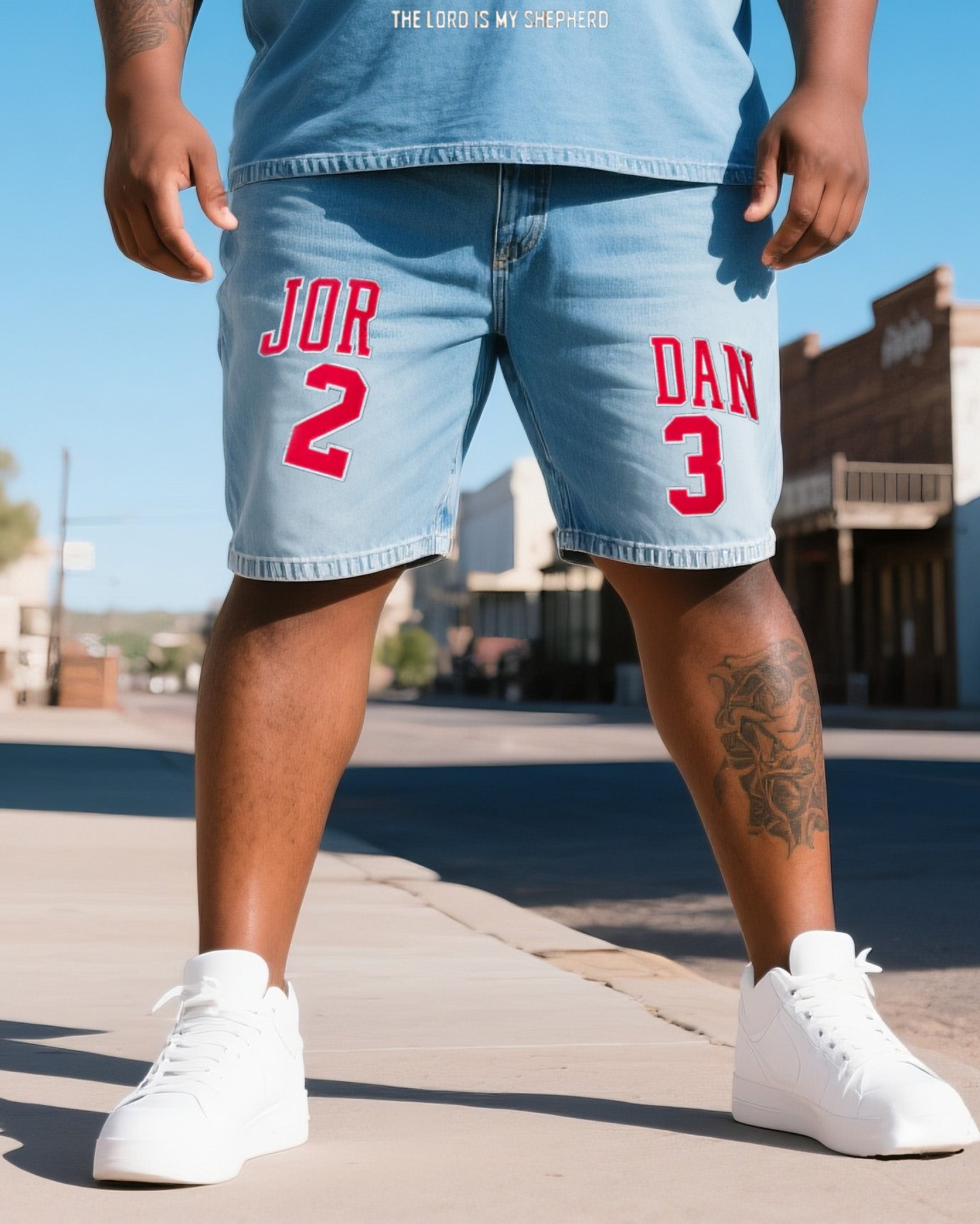 Big & Tall Denim T-Shirt Shorts Set for big men view 3