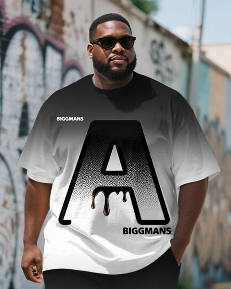 Big & Tall Black Gradient Graphic T-Shirt Shorts Set for big men view 2