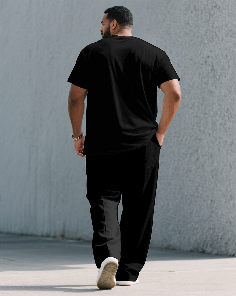 Big & Tall Black Graffiti T-Shirt Pants Set for big men view 4