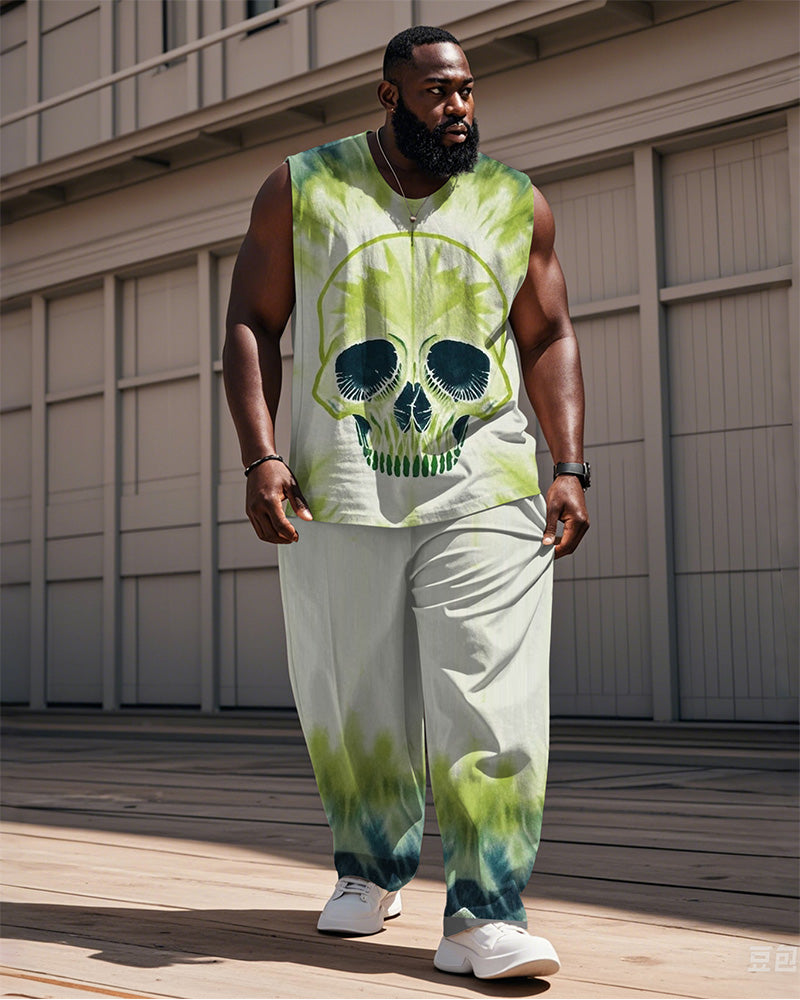 Big & Tall Green Graphic Streetwear Vest Pants Set for big men view 1