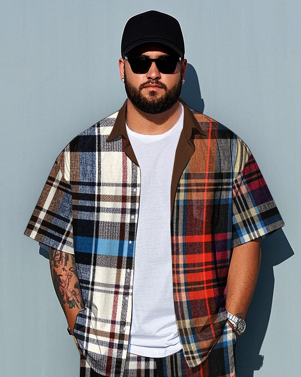 Big & Tall Colorblock Plaid T-Shirt Shorts Set for big men view 2