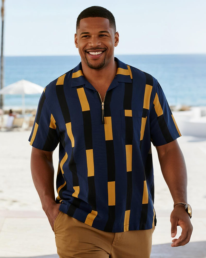 Big & Tall Blue Yellow Colorblock Polo Shirt for big men