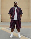 Big & Tall Blue Red Colorblock T-Shirt Shorts Set for big men view 1