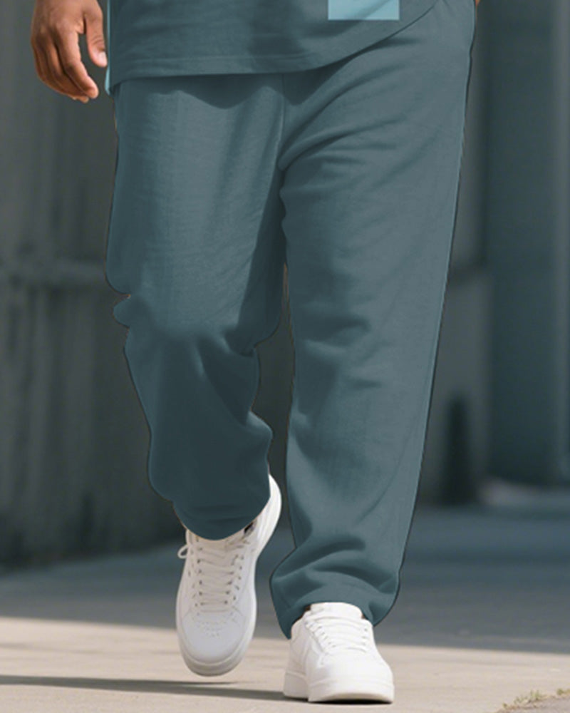 Big & Tall Blue Colorblock T-Shirt Pants Set for big men view 3