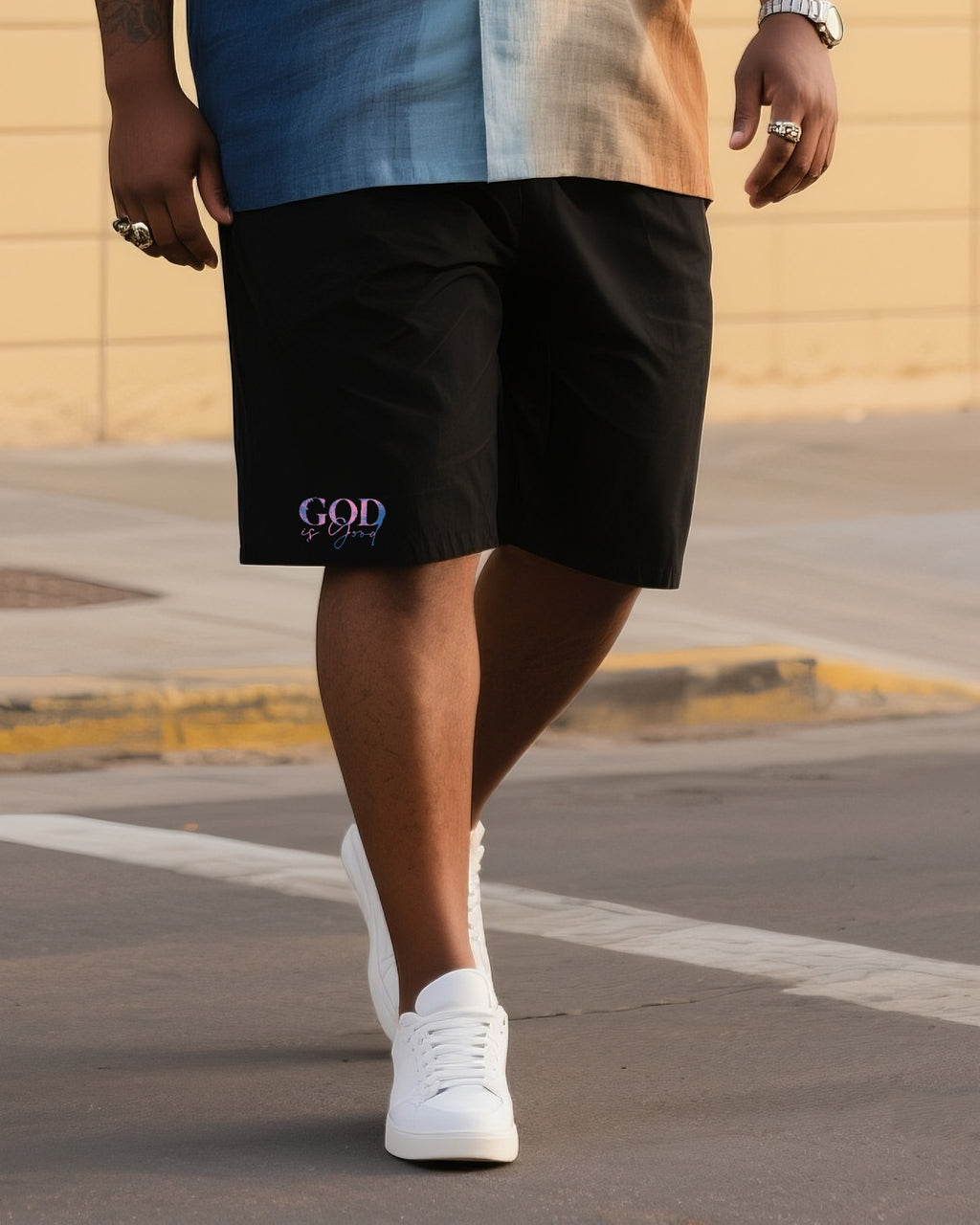 Big & Tall Gradient T-Shirt Shorts Set for big men view 3