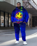 Big & Tall Blue Smiley Hoodie Sweatpants Set for big men view 1