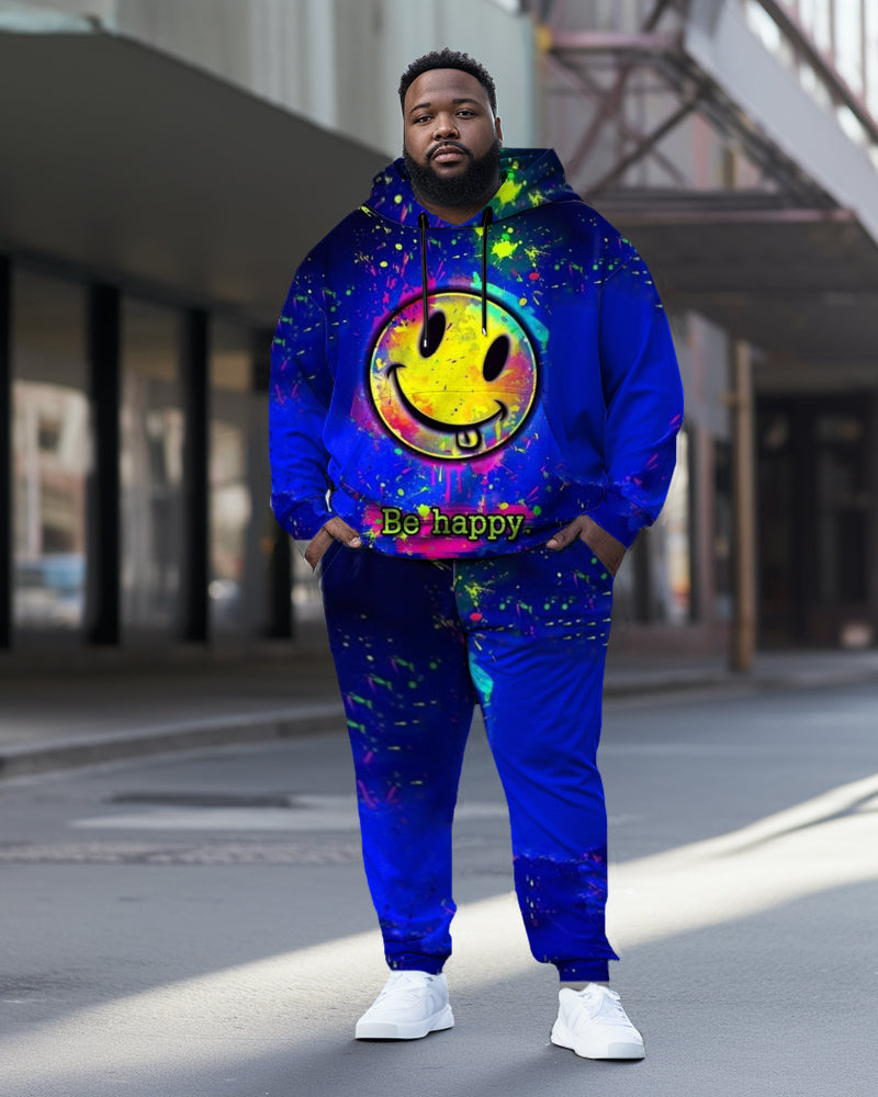 Big & Tall Blue Smiley Hoodie Sweatpants Set for big men view 1