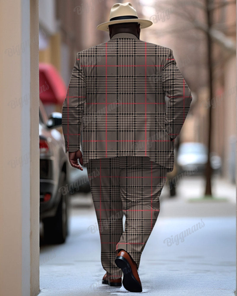 Big & Tall Brown Plaid Graphic Two-piece Set for big men view 2