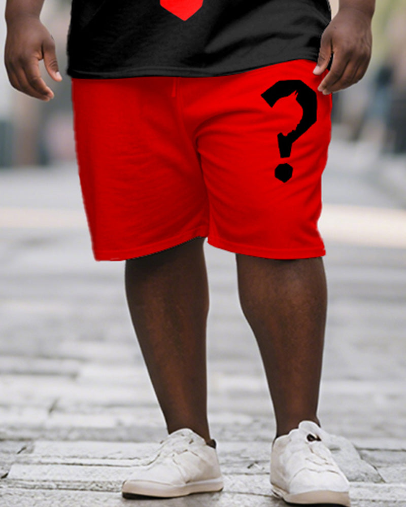 Big & Tall Black Red Graphic T-Shirt Shorts Set for big men view 3