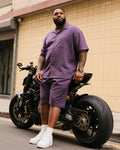 Big & Tall Purple Streetwear T-Shirt Shorts Set for big men